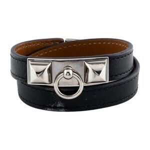 Hermes Black Leather Belt with Silver Hardware